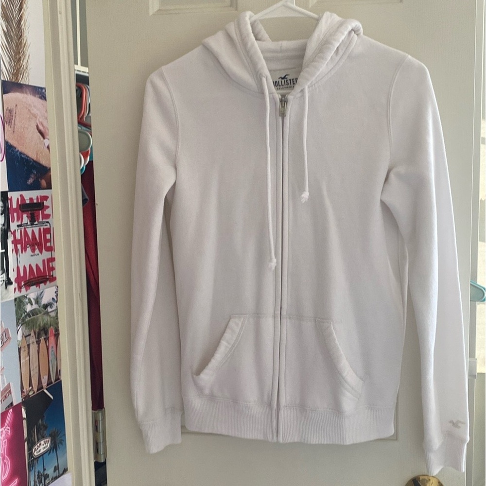 Hollister white zip-up